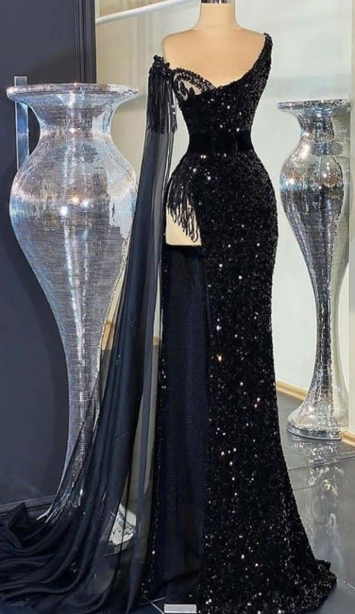 Gorgeous Black Sequins Beaded Slit Mermaid Prom Dress Evening Gown cc1669