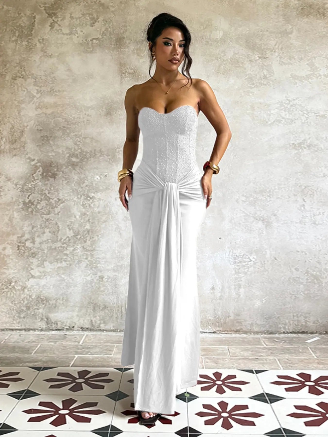 Strapless Corset Ruched Mermaid Maxi Gown 2