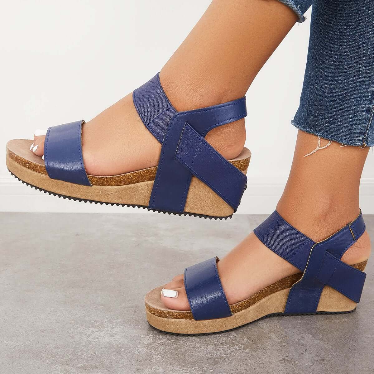 Open Toe Cork Footbed Platform Wedges Ankle Strap Sandals