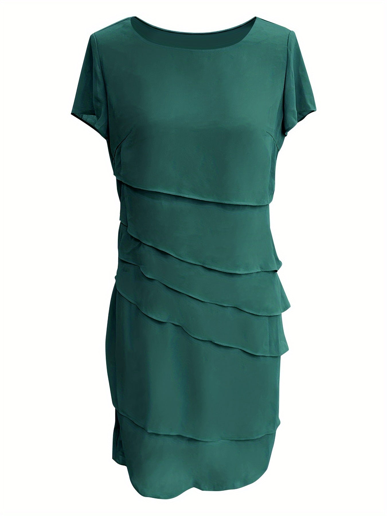 Cotton Layered Trim Round Neck Short Sleeve Midi Dress