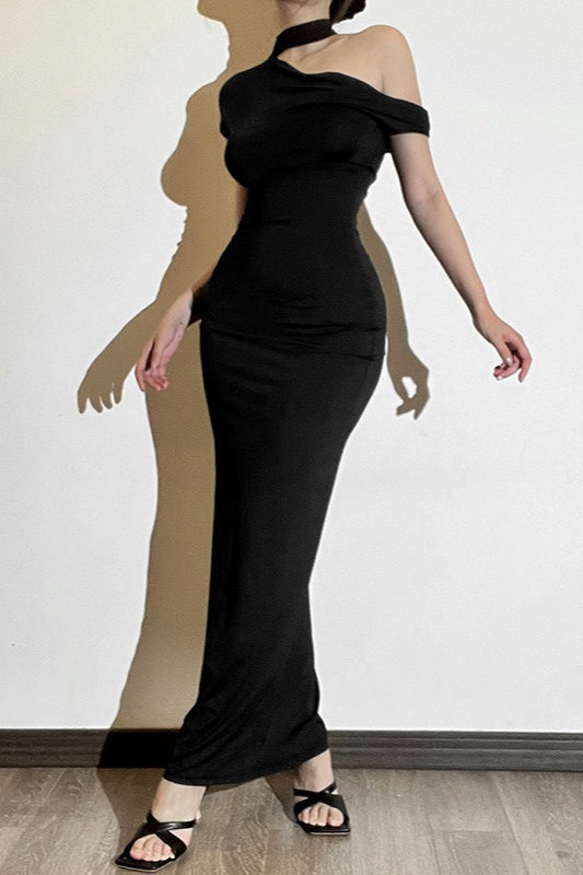 OneShoulder Fitted Maxi Party Dress