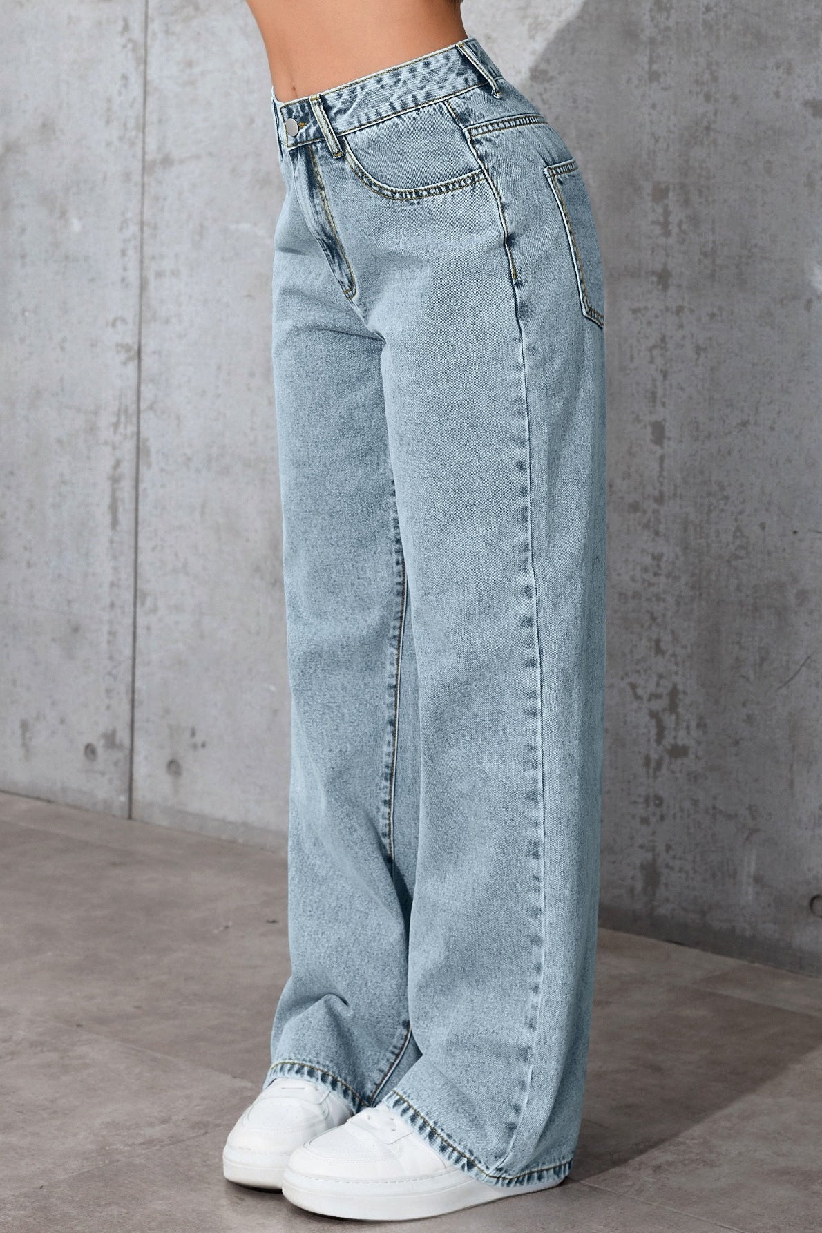 Casual High Waist Relaxed Straight Leg Jeans