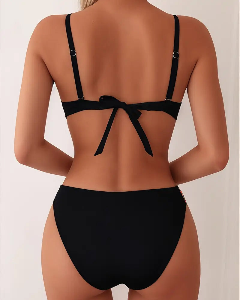 Underwire Embellished Trim Push Up Bikini Set