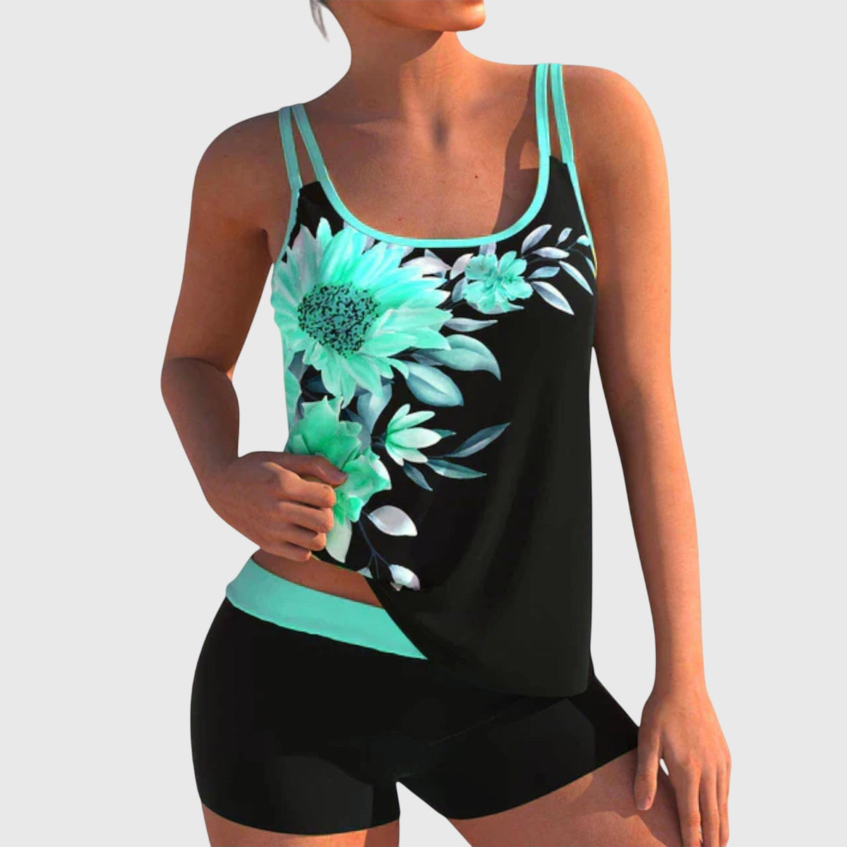 Floral Print Scoop Neck Tankini Set with Shorts