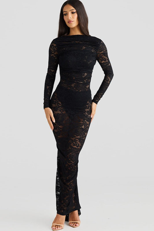 Lace Backless Long Sleeve Lace Dress 6