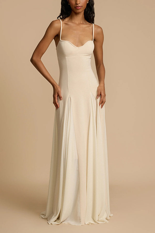 Sweetheart Neck Spaghetti Strap Godet Panel A-Line Maxi Dress 2