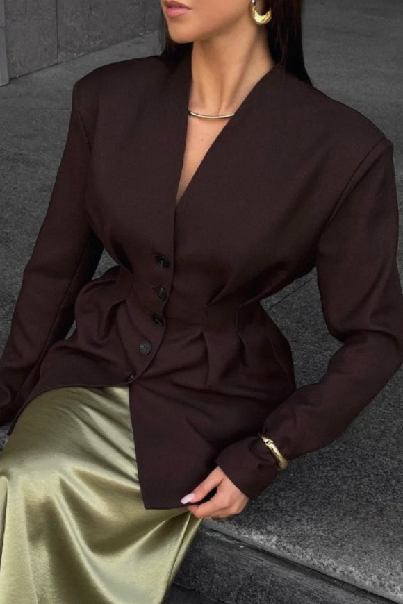 Single-Breasted V-Neck Waist Defined Blazer