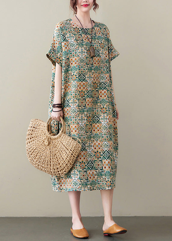 Geometric Mosaic Print Crew Neck Short Sleeve Oversized Shift Midi Dress