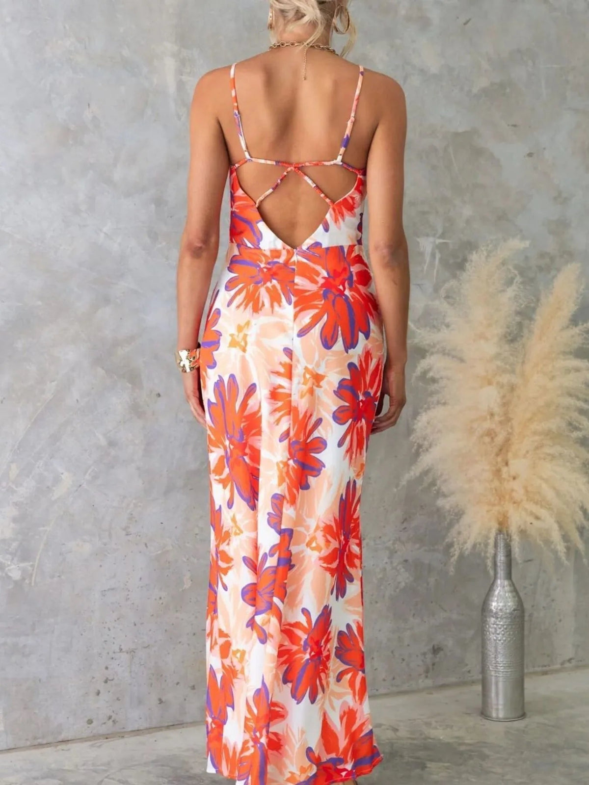 Printed Backless Sleeveless Maxi Dress