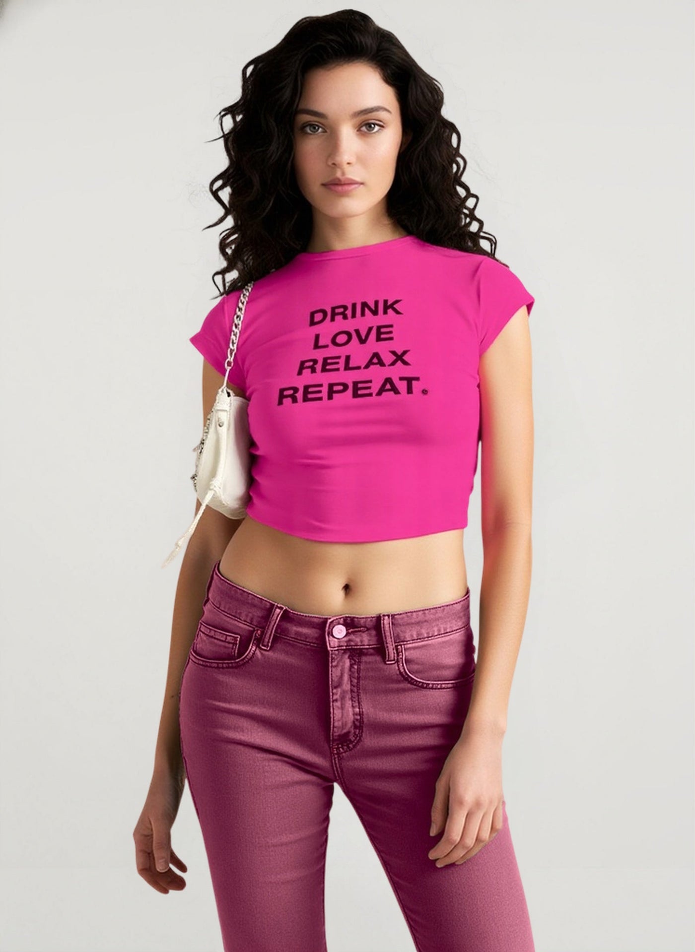 Cropped Letter Print Crewneck T-Shirt