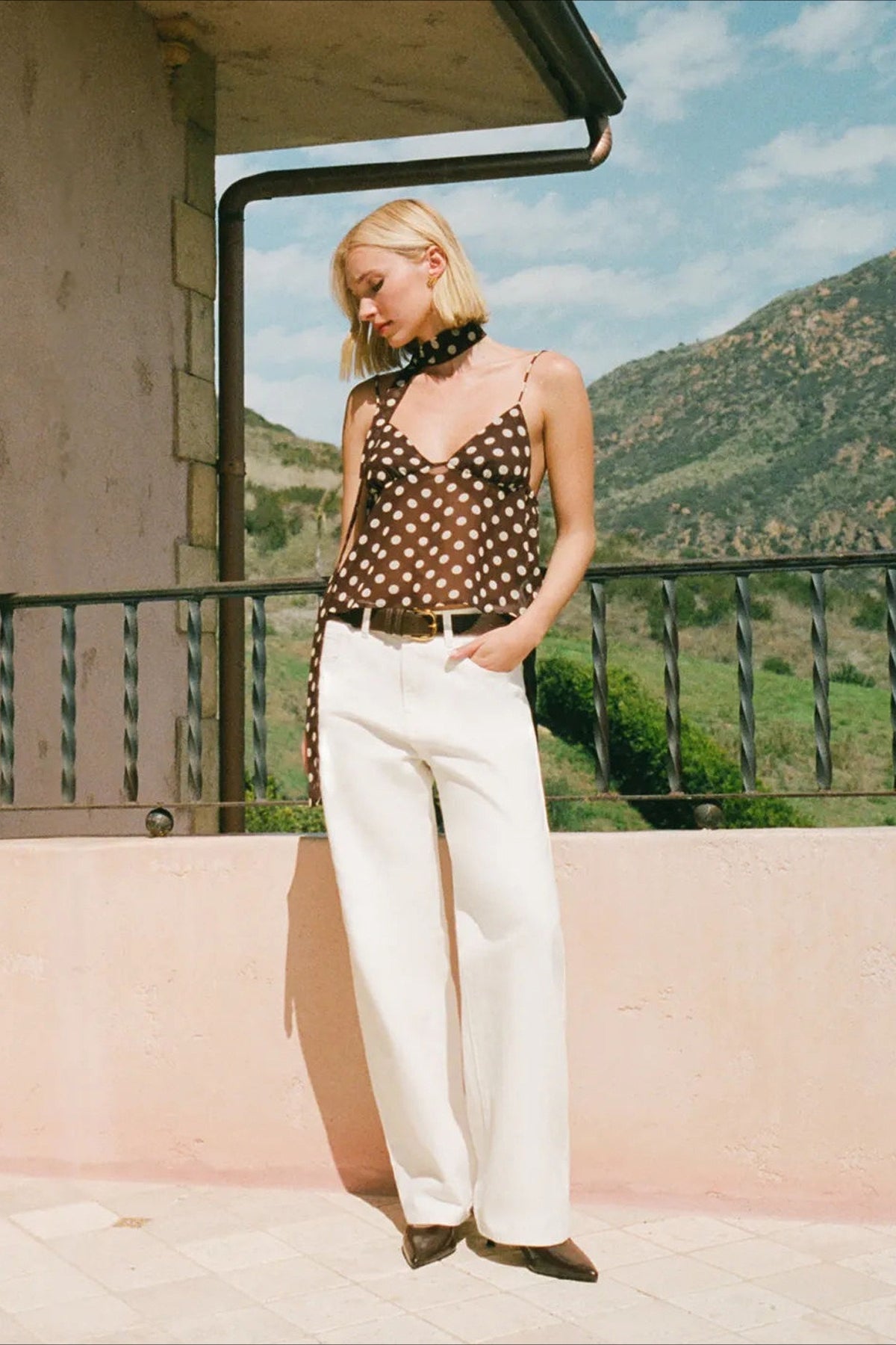 Polka Georgette Halter Cami Top