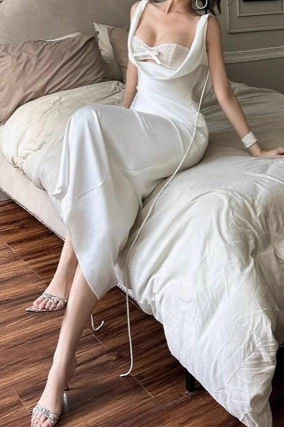 Satin Halter Mermaid Maxi Silk Dress - View 4