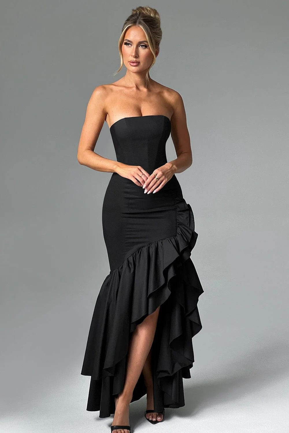 Chic Strapless Slit Backless Maxi Birthday Dress