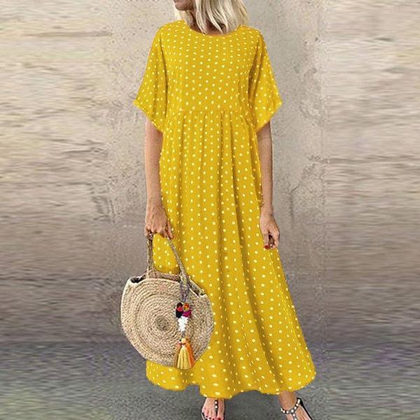 Dot Large Loose Two-piece Cotton Linen Dress Summer New Plus Size Sundress Female Cloth