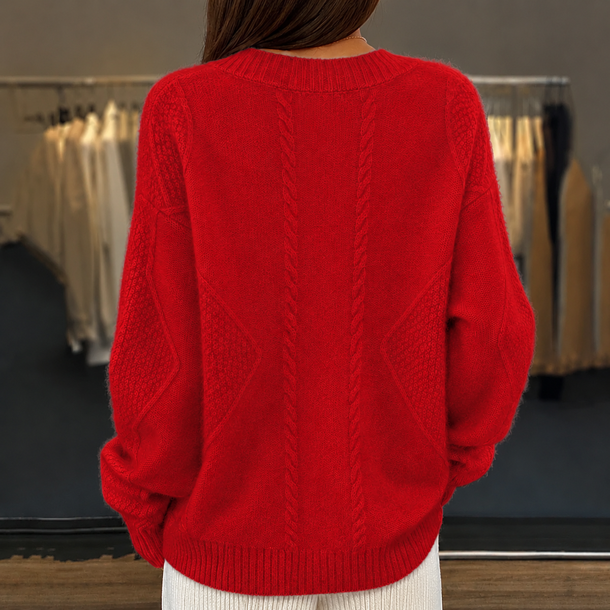 V-Neck Button Front Cable Knit Cardigan
