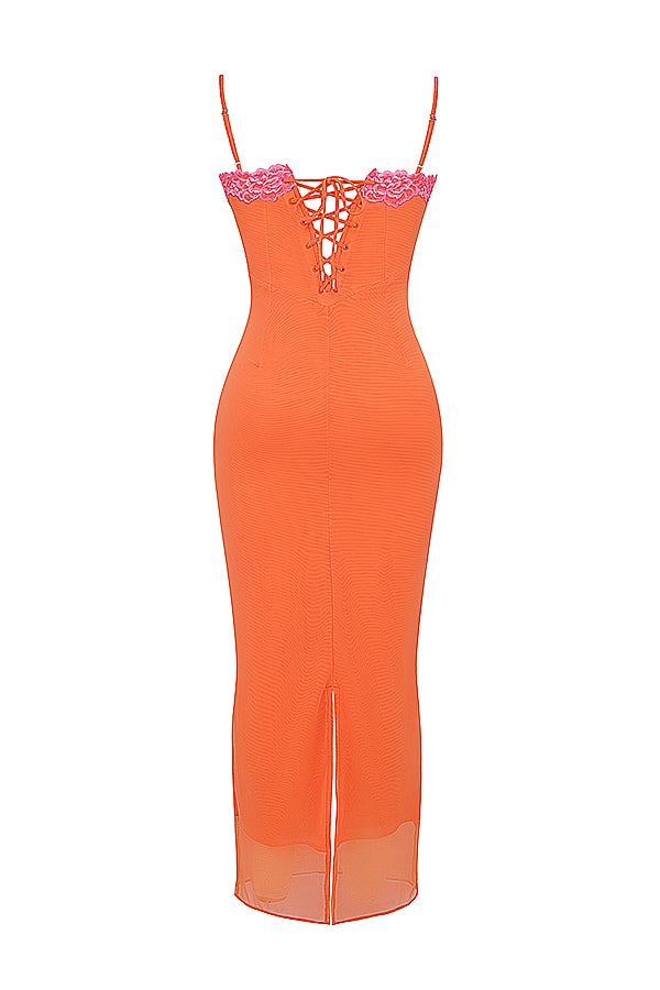 Sheer Mesh Lace Trim Underwire Cami Bodycon Maxi Dress 18