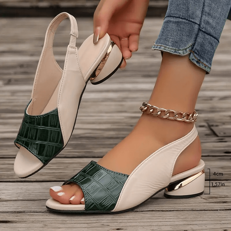 Open Toe Slingback Croc Embossed Block Heel Sandals