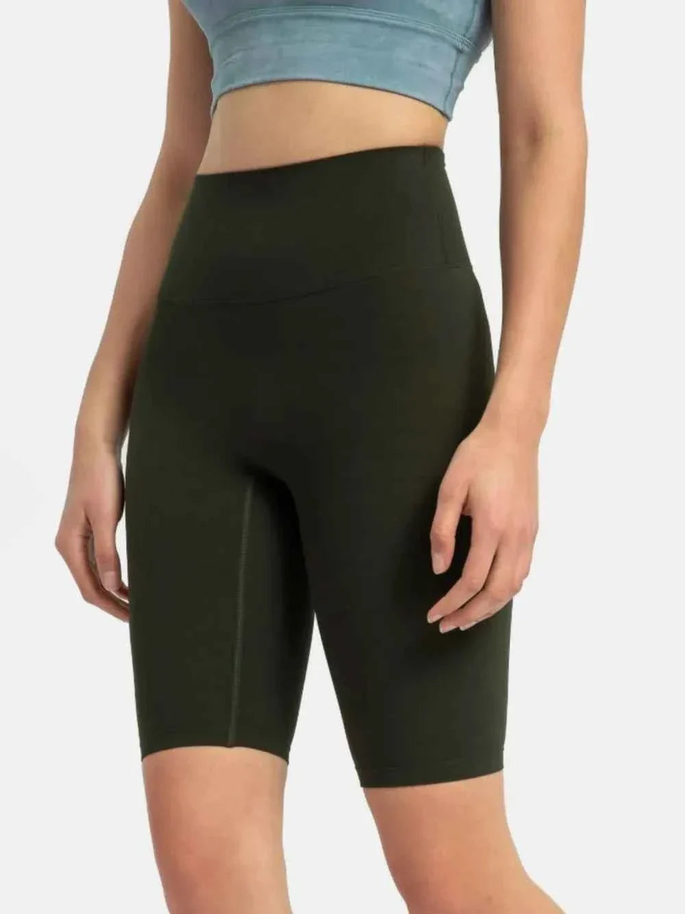 High Waist Wide Waistband Knee Length Active Biker Shorts 32