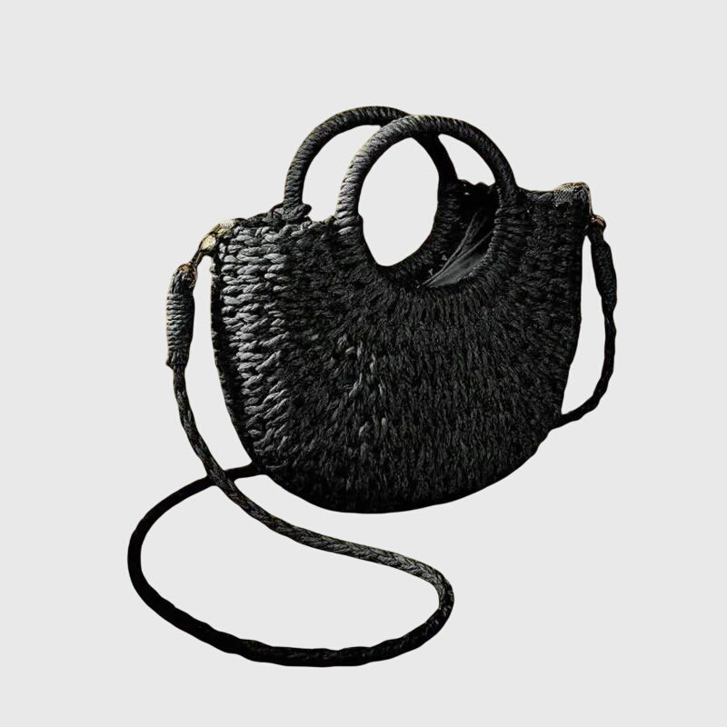 Woven Straw Round Handle Crossbody Bag