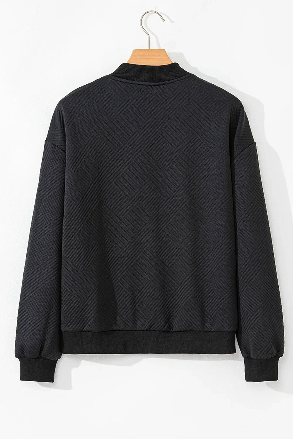Textured Knit Zip Front Drop Shoulder Long Sleeve Bomber Jacket 11