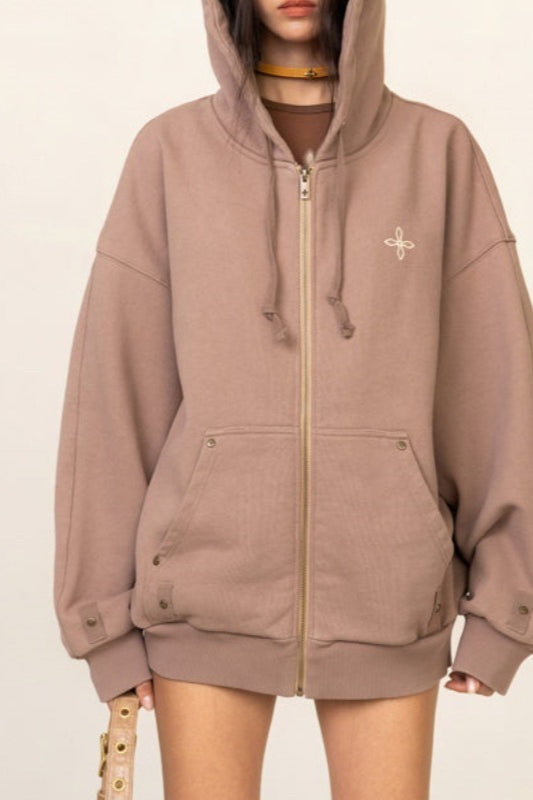Floral Cross Print Zip Hoodie