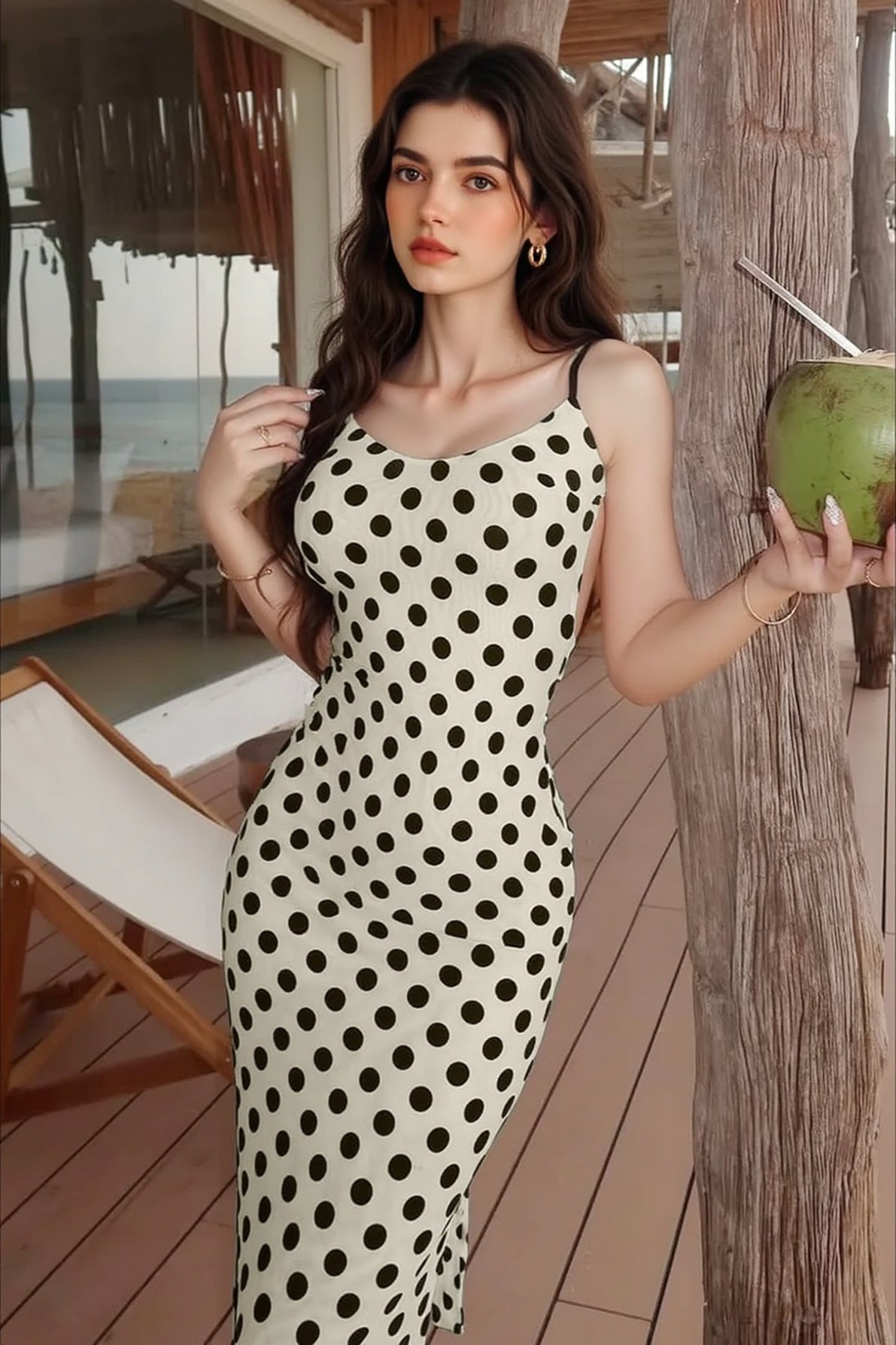 Retro Dotted Sexy Backless Slip Dress