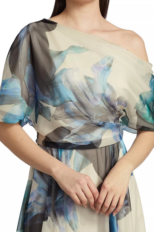 Sandy Aesthetic Unique Printed Bohemian Short Sleeve One Shoulder Maxi Dress Premium Edit