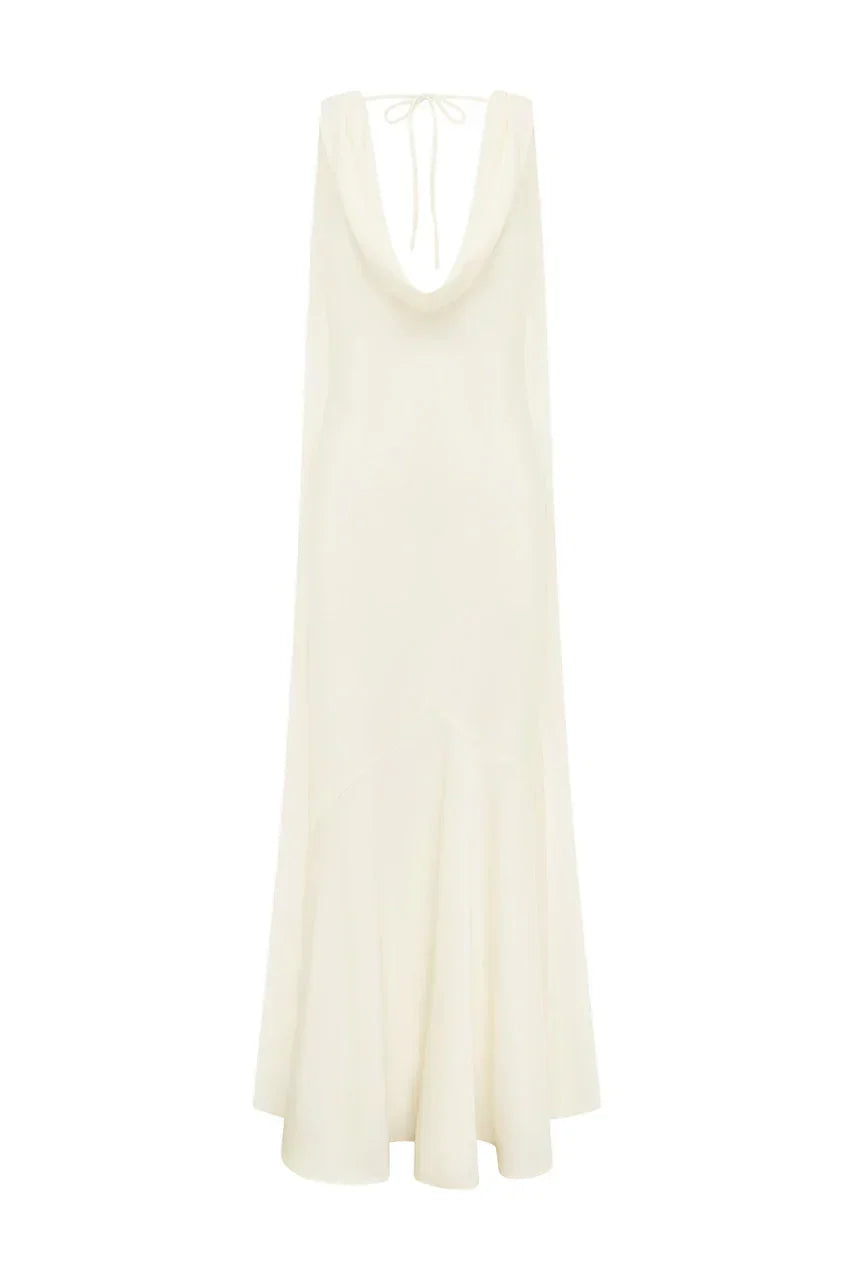 Satin Cowl Neck Sleeveless Draped Back Cape Maxi Dress 7