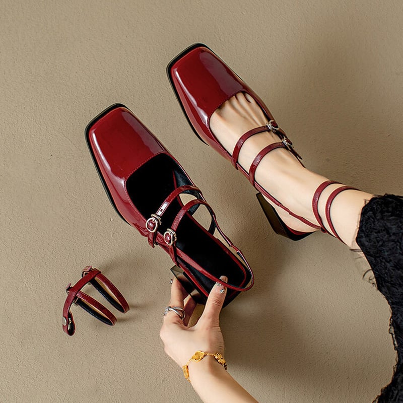 Shaleah Square Toe Block Heels Slingback Shoes