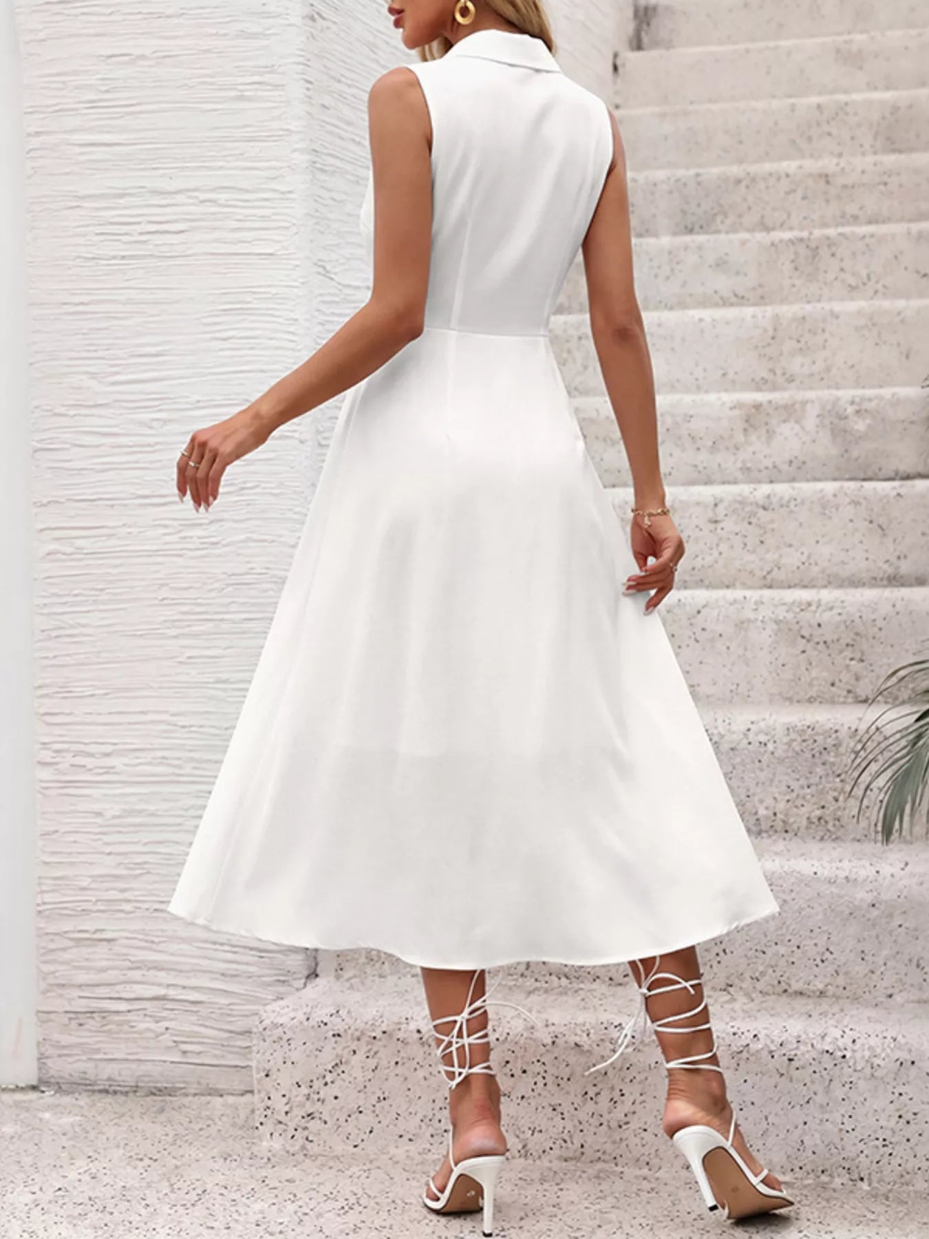 Ivory Sleeveless Shirt Dress with Bow