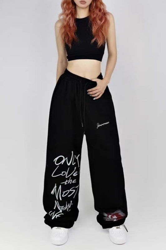 Graffiti Letter Print Drawstring Waist Baggy Jogger Sweatpants