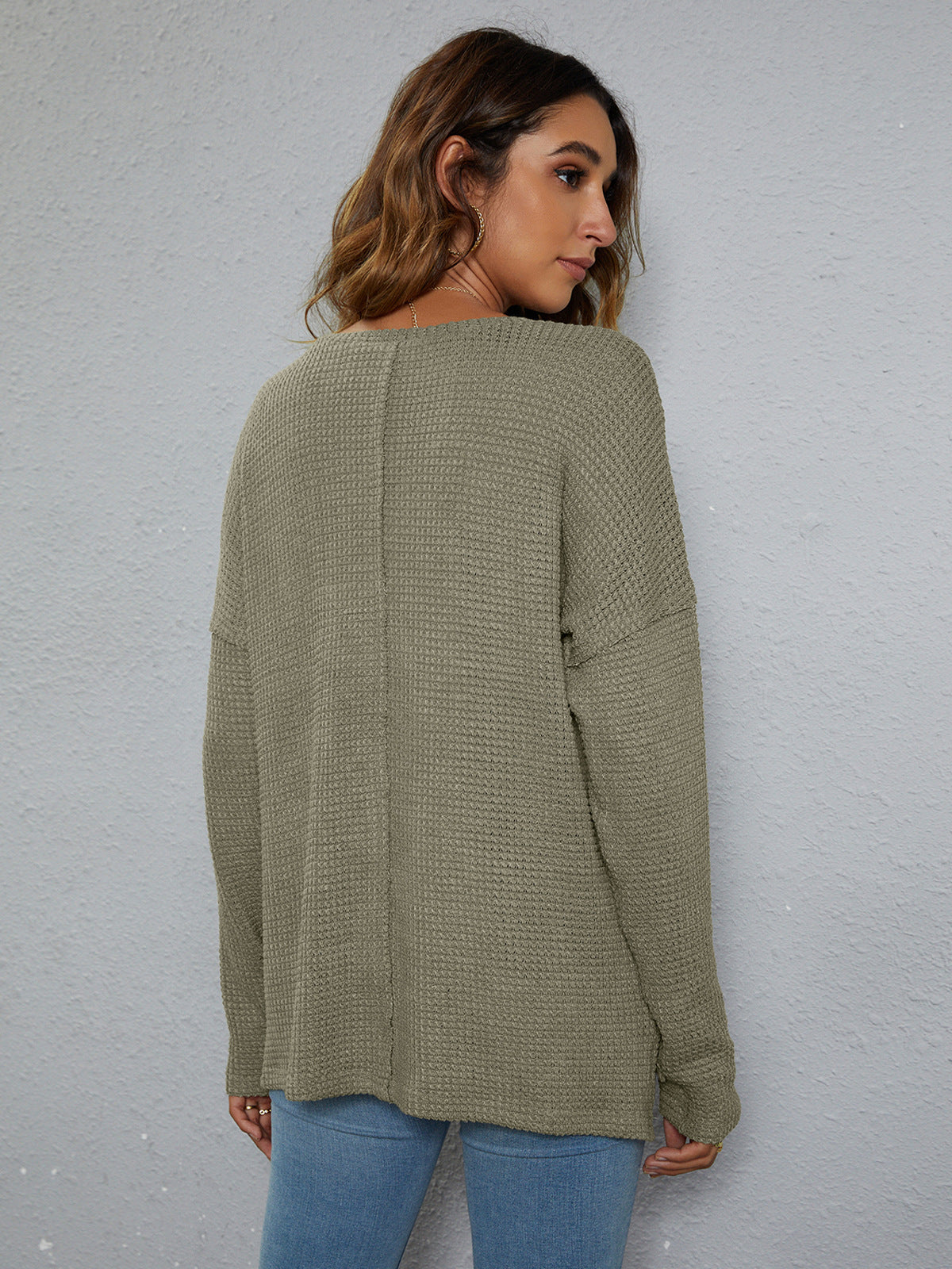 High-Low With Top Dropped Waffle-Knit Shoulder