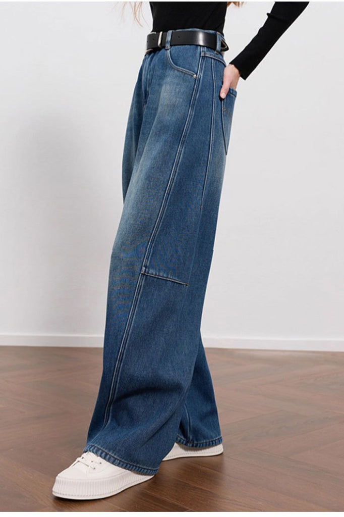 Vintage Washed Wide-Leg Denim Jeans