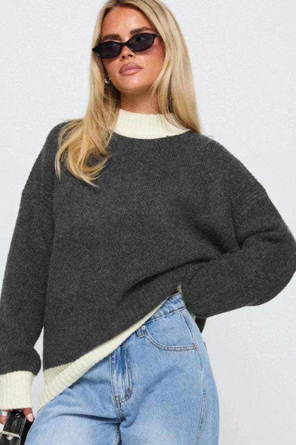 Short Wool Pullover Color Block Sweater