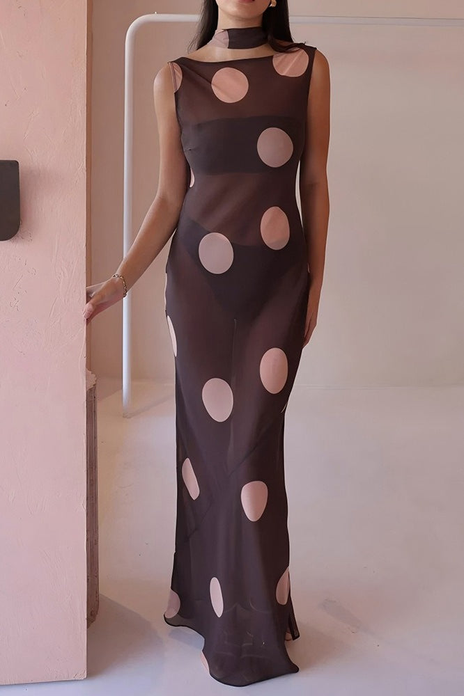 Timeless Polka Dot Sleeveless Bodycon Maxi Dress