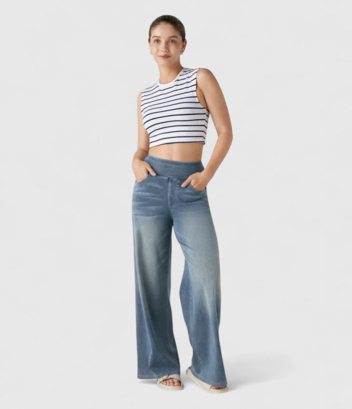 High Waist Wide Leg Washed Jeans