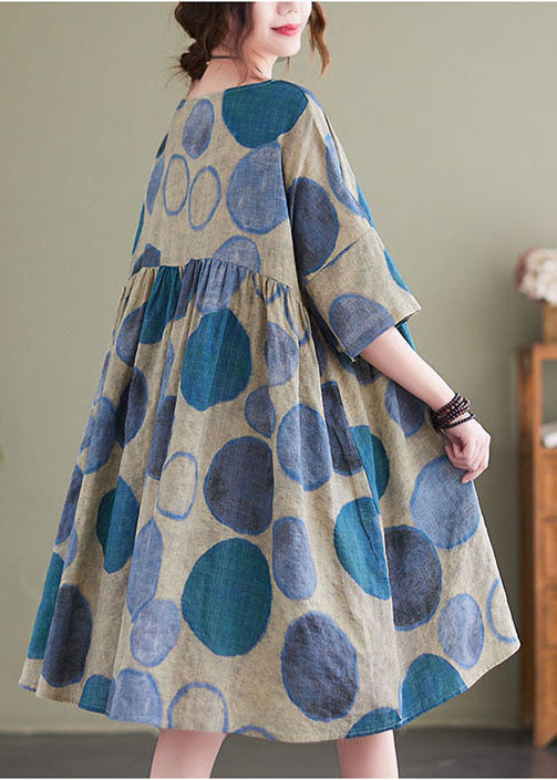 Oversized Crew Neck Short Sleeve Polka Dot A-Line Midi Dress
