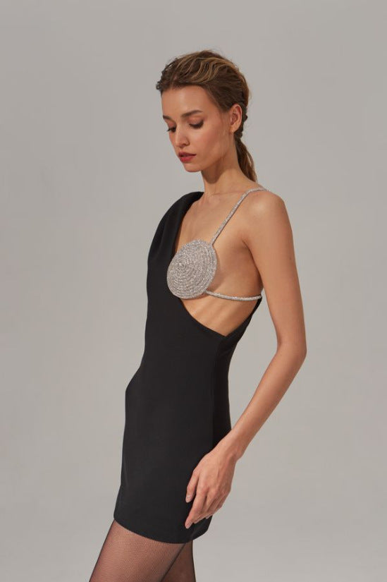 Rhinestone Bra Cup One Shoulder Cut Out Mini Dress 5