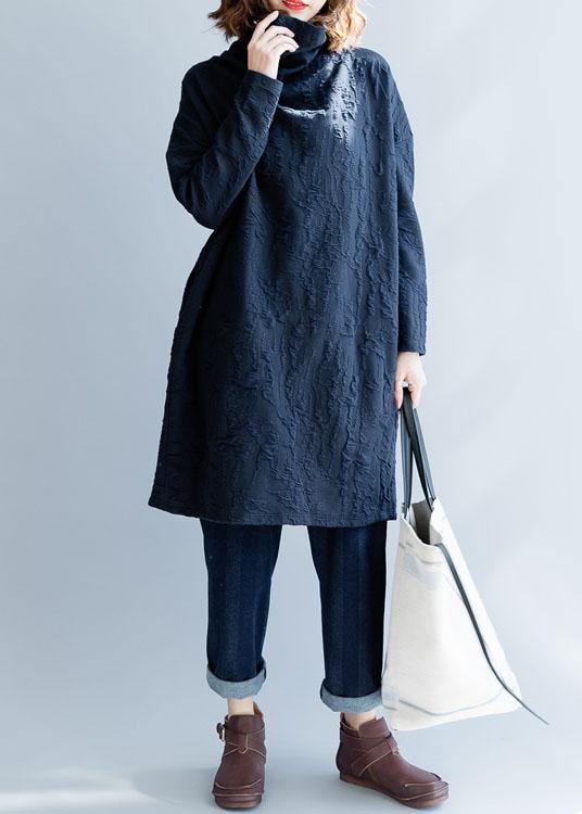 Crinkled Texture Cowl Neck Long Sleeve Oversized Tunic Dress