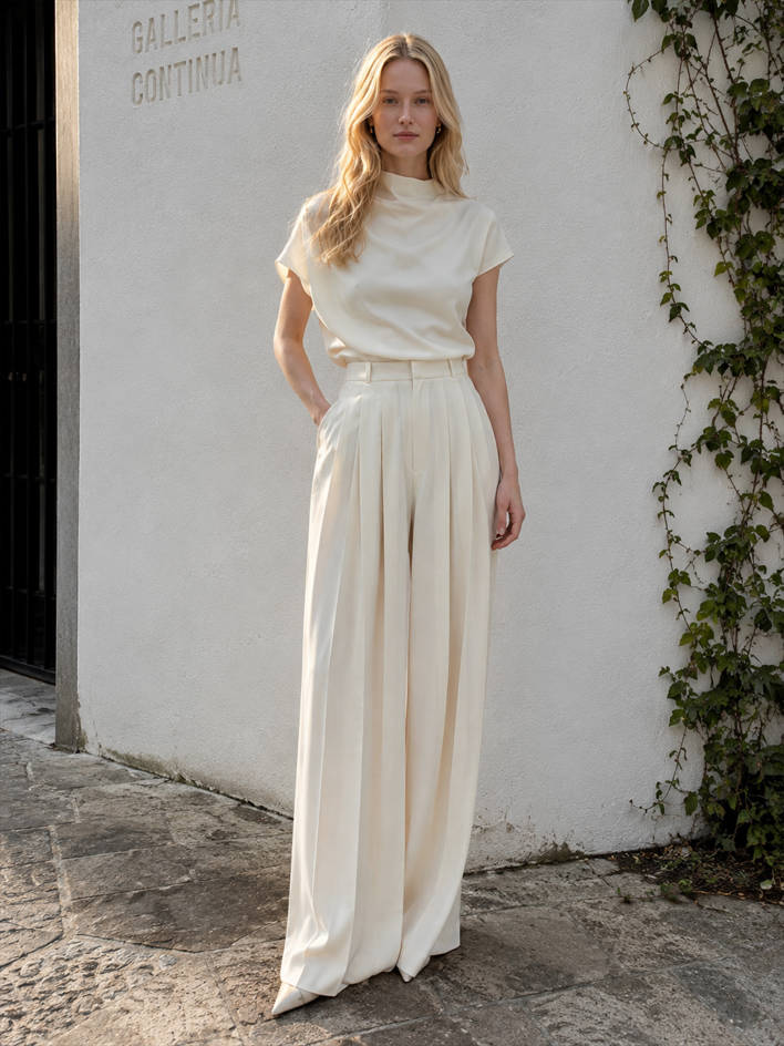Pleated High Waist Wide Leg Pants