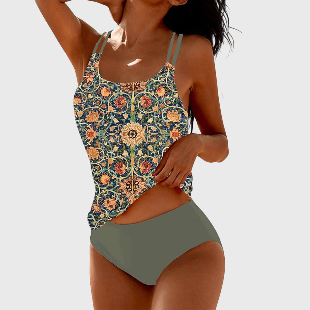 Mandala Print Strappy Back One Piece Swimsuit