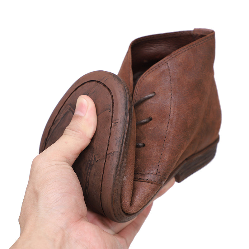 Oxfords For Women Lace Up Flat Sole Ankle Boots Handmade Matte Leather Boots Coffee/Brown