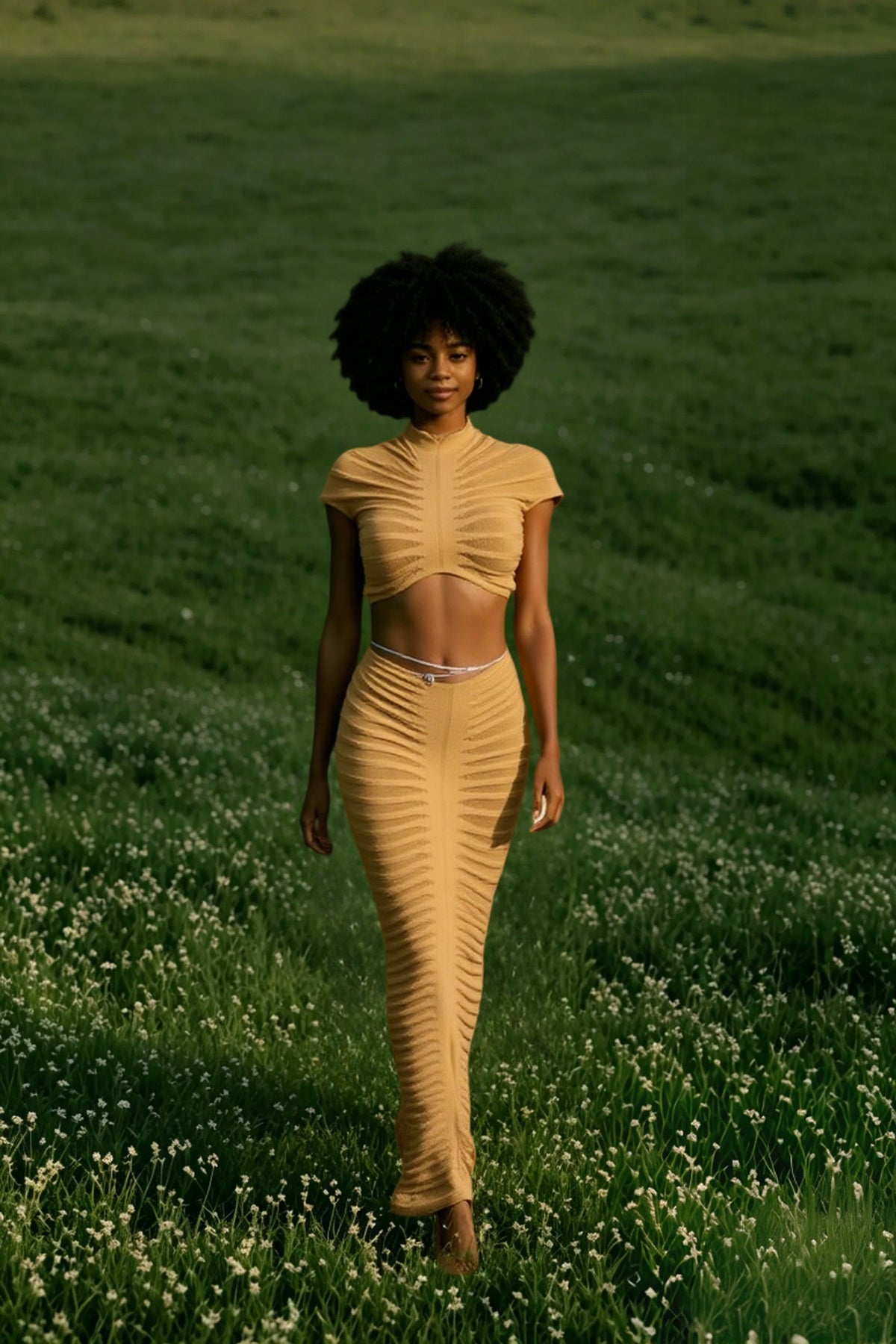 Sheer Stripe Knit Mock Neck Crop Top and Maxi Skirt Two Piece Set 9