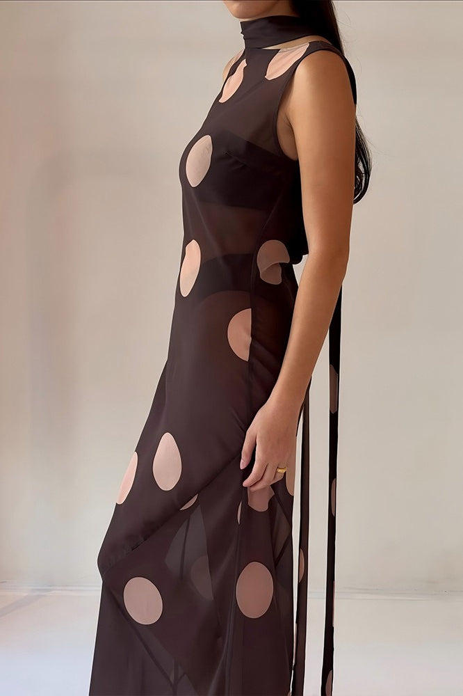 Timeless Polka Dot Sleeveless Bodycon Maxi Dress