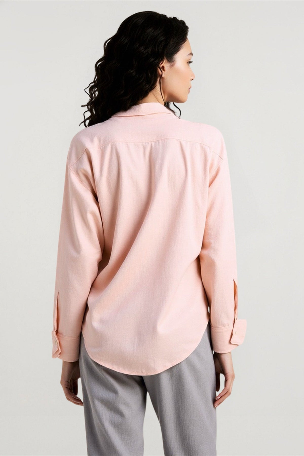 Collared Long Sleeve Wide Cuff Oversized Linen Look Button Down Shirt 5