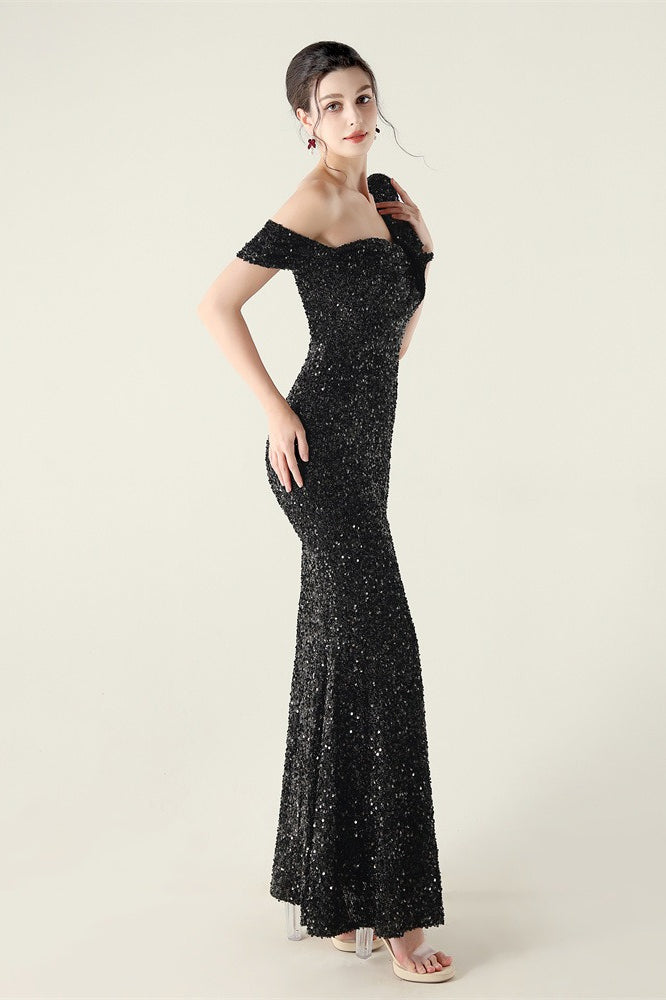 Sequin One Shoulder Ruffle High Split Mermaid Gown