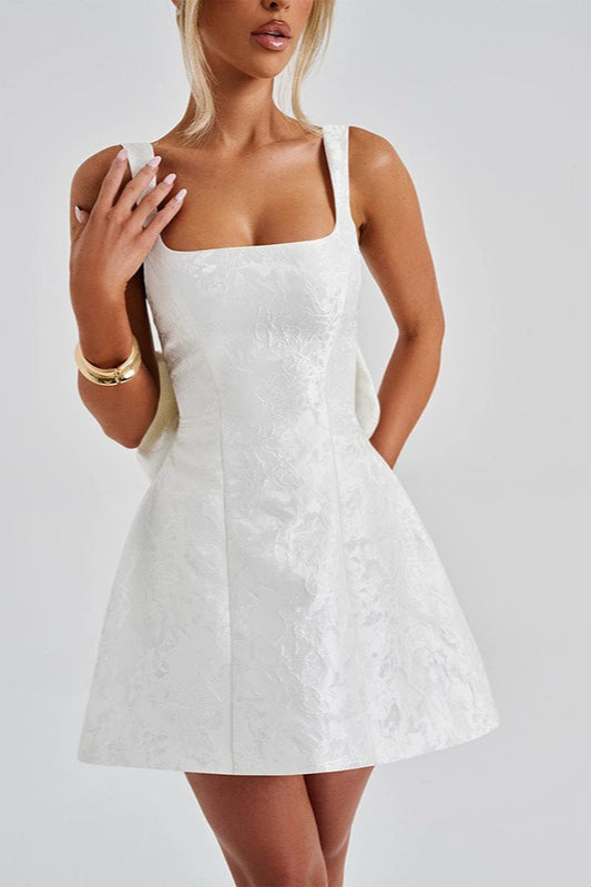 Square Neck Bow Fit and Flare Mini Dress