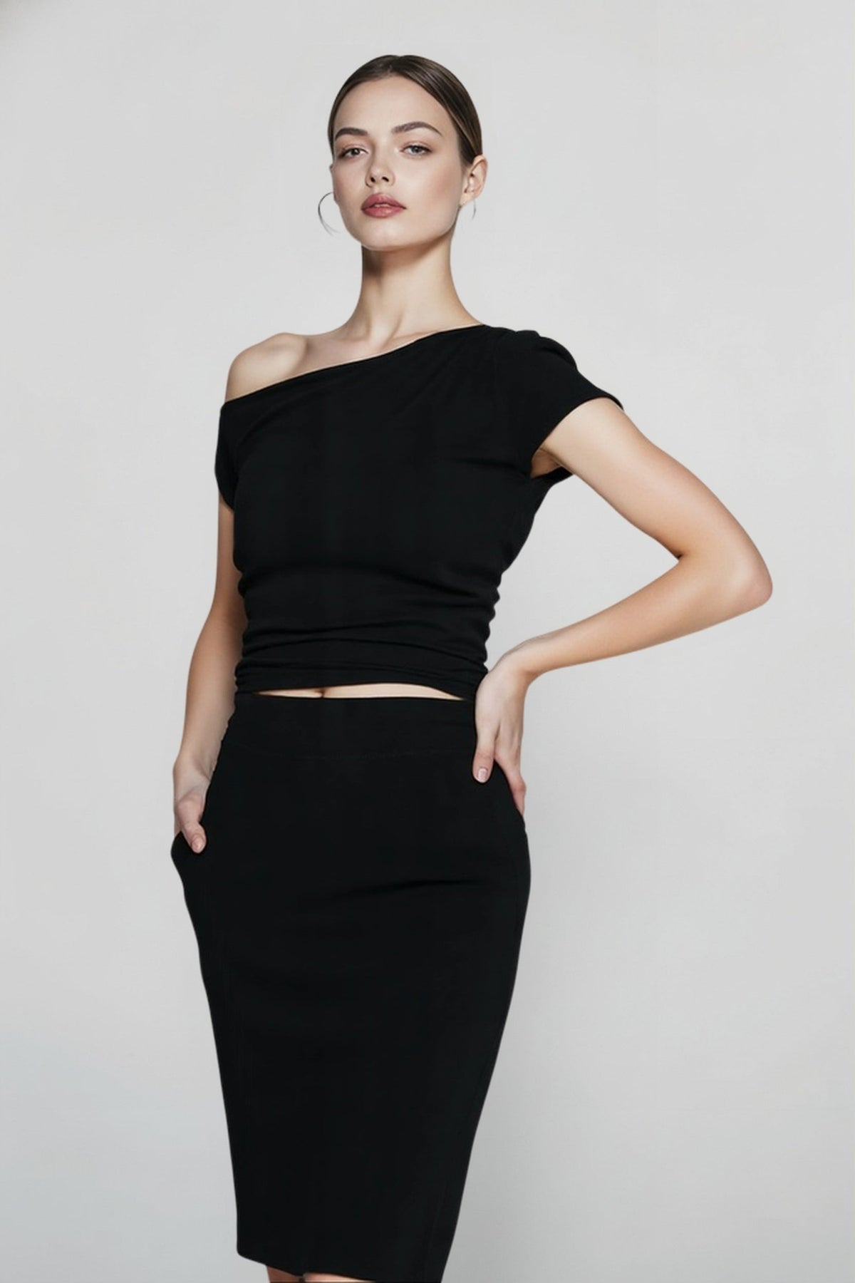 Off Shoulder Short Sleeve Slim Fit Ruched Side Top 6