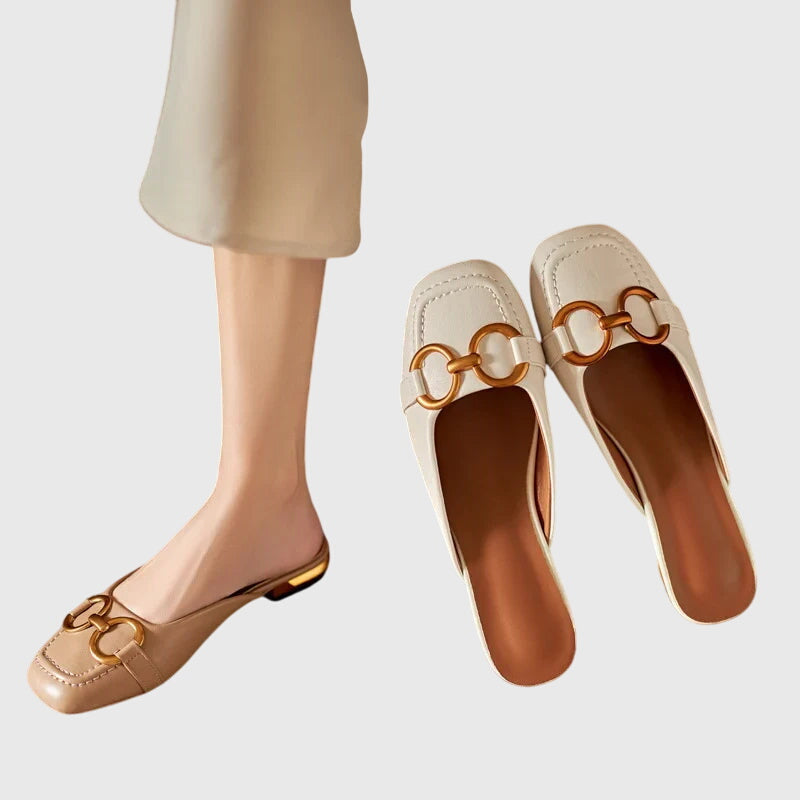 Square Toe Buckle Slip On Flats
