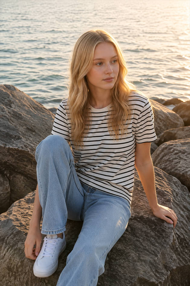Striped Cotton Knitted T-Shirt